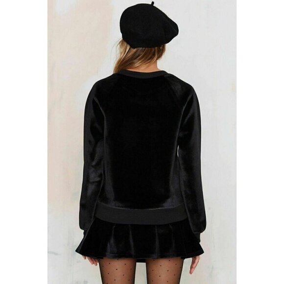 Nasty Gal J.O.A. Womens Black Velvet Plush Little Baby Raglan Sweater Size S - Picture 10 of 16